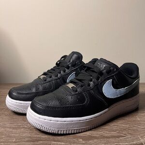 Nike Air Force 1 FM Customized Black Light Blue and White Sneakers Very Clean